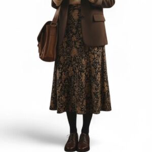 ​✨ Karen Kane Vintage Black Tan Filigree Floral Leaf Maxi Skirt ✨ (S-M)